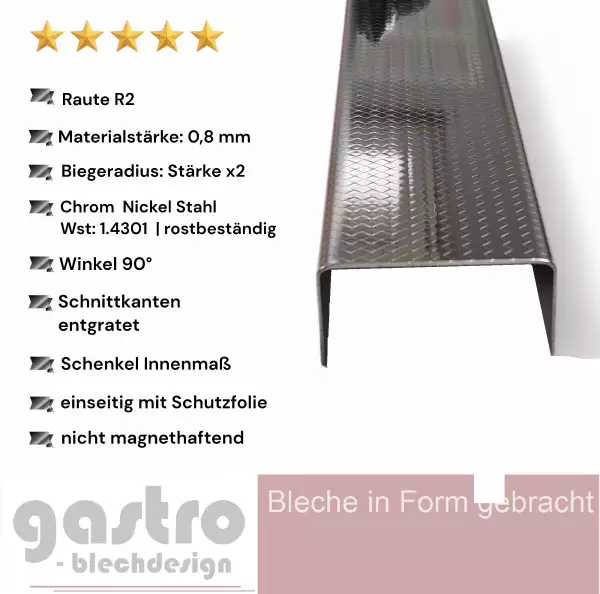 Edelstahl U Profil aus V2A Raute 0,8mm dekoratives Einfassprofil